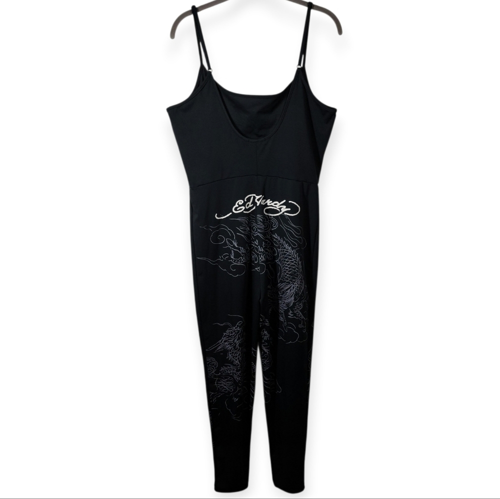 Ed Hardy Tattoo Dragon Black Sleeveless Jumpsuit Womens Size 2X BodyCon - Picture 4 of 11